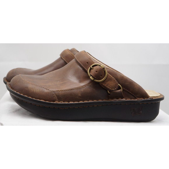 Alegria Leather Adjustable Backstrap Clogs Seville Oiled Brown Size 40 US 9 - Picture 2 of 10